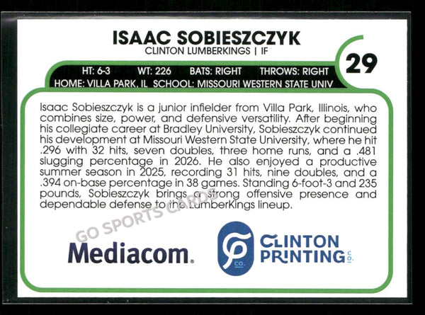 2026 Clinton LumberKings Isaac Sobieszczyk