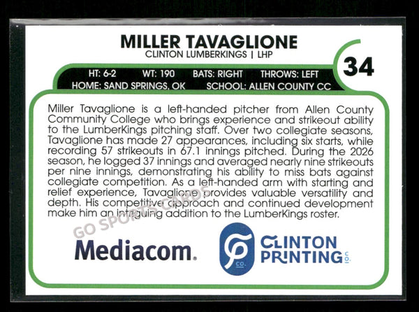 2026 Clinton LumberKings Miller Tavaglione