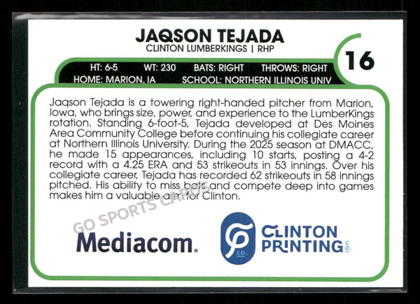 2026 Clinton LumberKings Jaqson Tejada