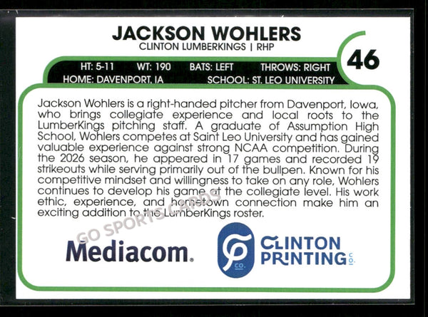 2026 Clinton LumberKings Jackson Wohlers