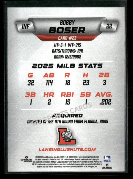 2026 Lansing Lugnuts Bobby Boser