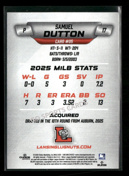 2026 Lansing Lugnuts Samuel Dutton