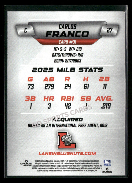 2026 Lansing Lugnuts Carlos Franco
