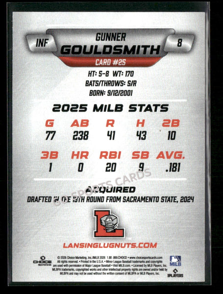 2026 Lansing Lugnuts Gunner Gouldsmith