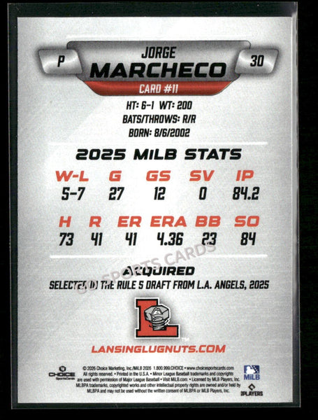 2026 Lansing Lugnuts Jorge Marcheco