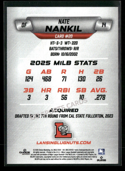 2026 Lansing Lugnuts Nate Nankil