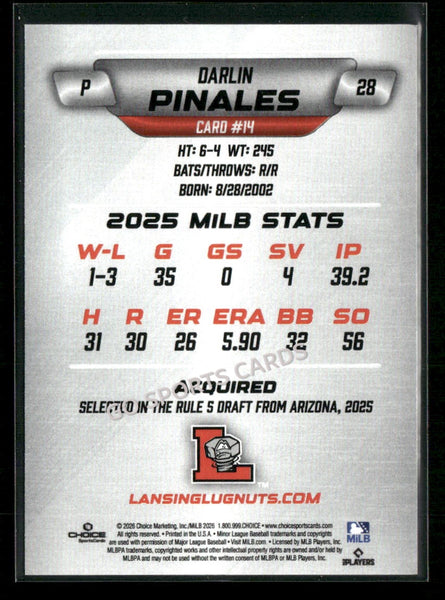 2026 Lansing Lugnuts Darlin Pinales