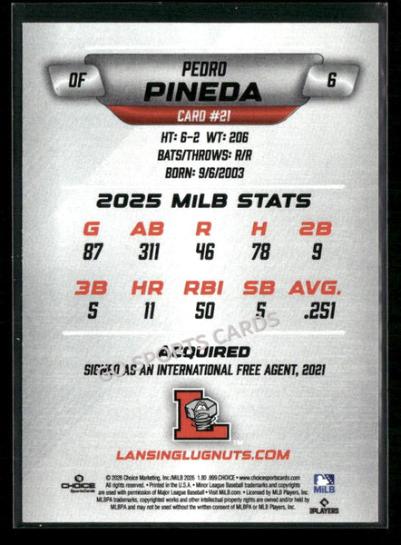 2026 Lansing Lugnuts Pedro Pineda