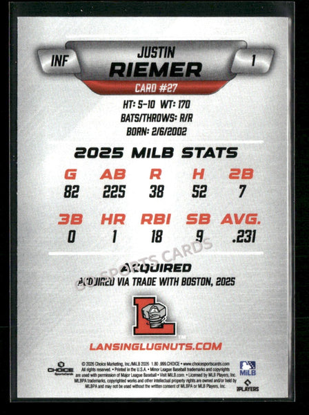 2026 Lansing Lugnuts Justin Riemer