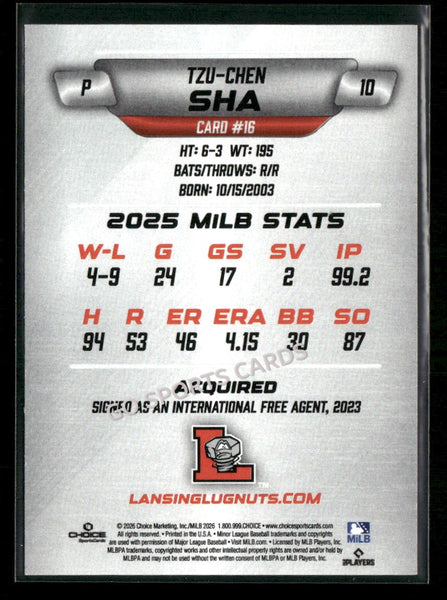 2026 Lansing Lugnuts Tzu Chen Sha
