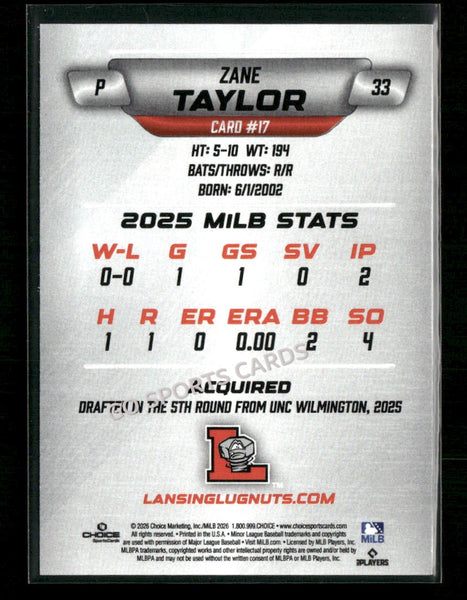 2026 Lansing Lugnuts Zane Taylor