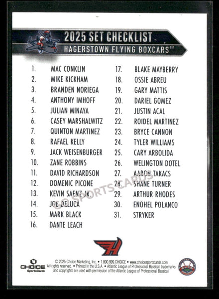2025 Hagerstown Flying Boxcars Header Checklist