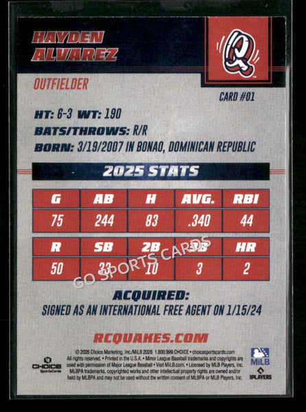 2026 Rancho Cucamonga Quakes Hayden Alvarez