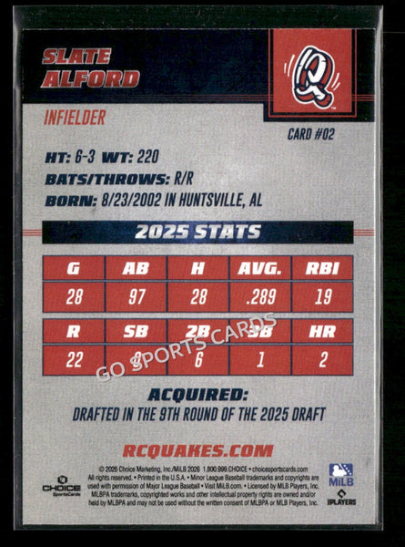 2026 Rancho Cucamonga Quakes Slate Alford