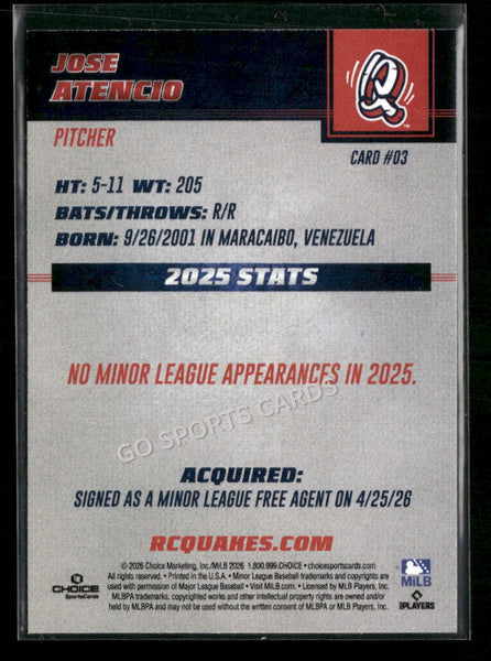 2026 Rancho Cucamonga Quakes Jose Atencio