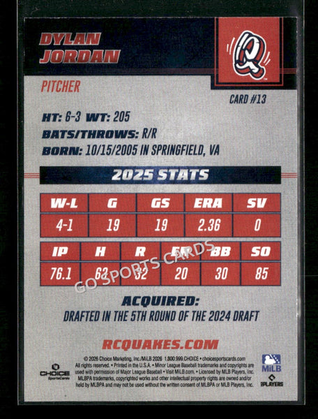 2026 Rancho Cucamonga Quakes Dylan Jordan