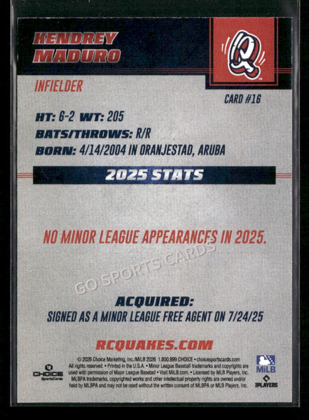 2026 Rancho Cucamonga Quakes Kendrey Maduro