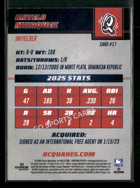 2026 Rancho Cucamonga Quakes Anyelo Marquez