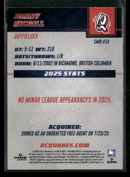 2026 Rancho Cucamonga Quakes Jonny McGill
