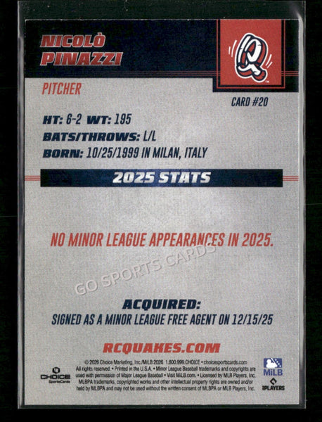 2026 Rancho Cucamonga Quakes Nicolo Pinazzi