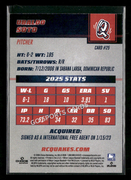 2026 Rancho Cucamonga Quakes Ubaldo Soto