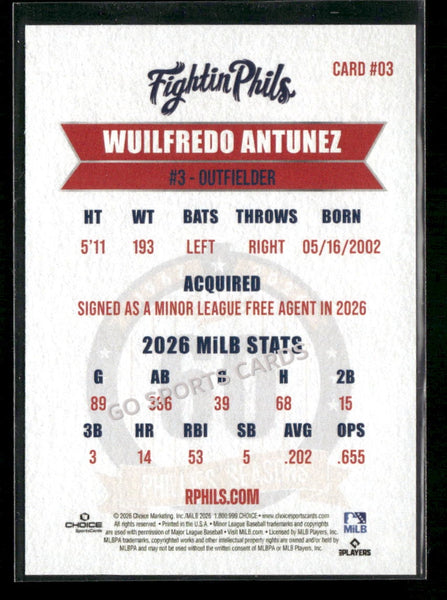 2026 Reading Phils 3rd Wuilfredo Antunez