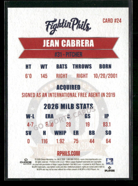 2026 Reading Phils 3rd Jean Cabrera