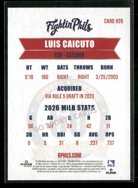 2026 Reading Phils 3rd Luis Caicuto