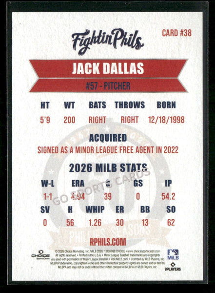 2026 Reading Phils 3rd Jack Dallas