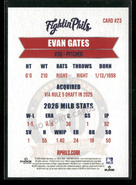2026 Reading Phils 3rd Evan Gates