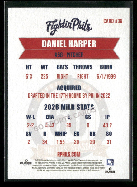 2026 Reading Phils 3rd Daniel Harper