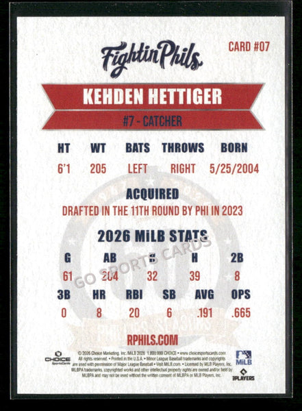 2026 Reading Phils 3rd Kehden Hettiger