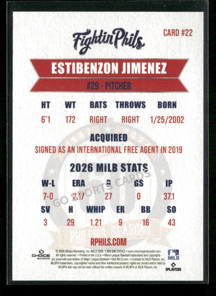 2026 Reading Phils 3rd Estibenzon Jimenez