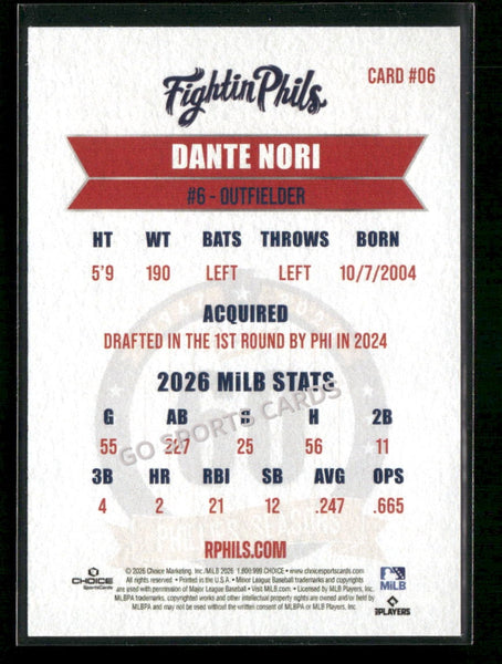 2026 Reading Phils 3rd Dante Nori