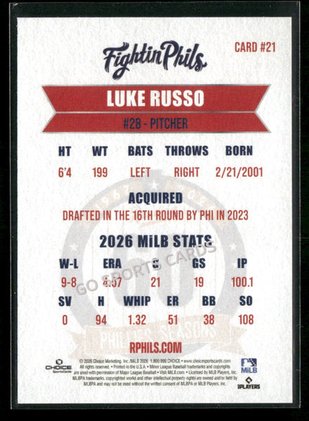 2026 Reading Phils 3rd Luke Russo