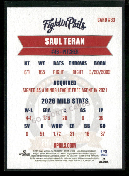 2026 Reading Phils 3rd Saul Teran