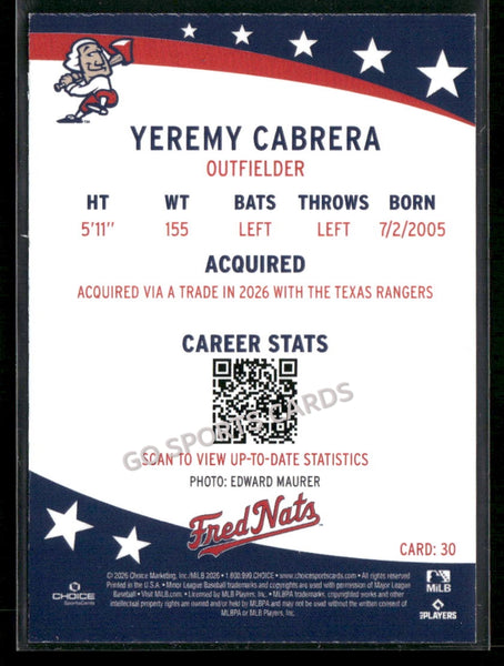2026 Fredericksburg Nationals Yeremy Cabrera