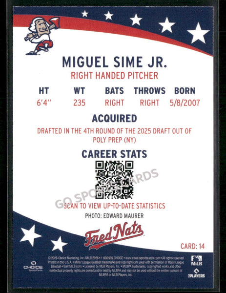 2026 Fredericksburg Nationals Miguel Sime Jr