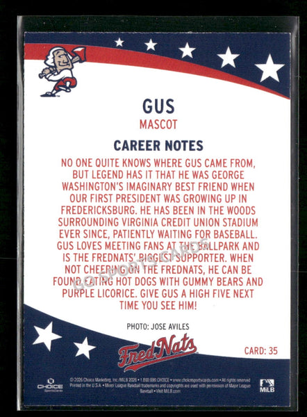 2026 Fredericksburg Nationals Gus Mascot
