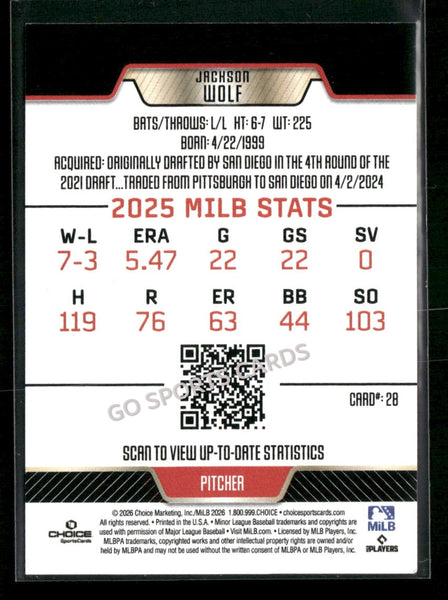 2026 El Paso Chihuahuas Jackson Wolf