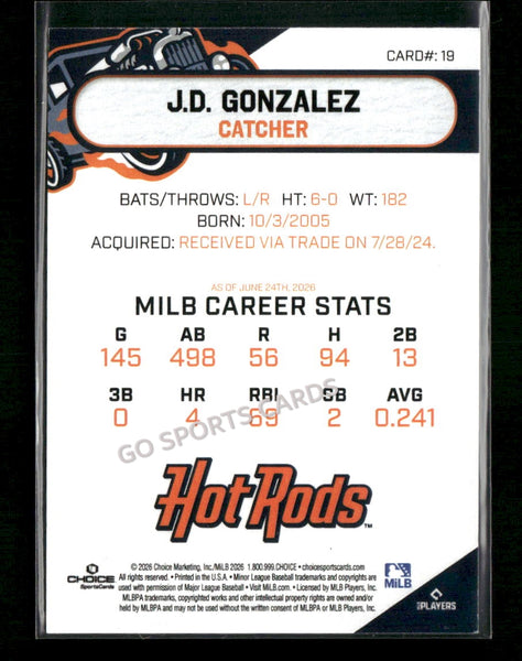2026 Bowling Green Hot Rods JD Gonzalez