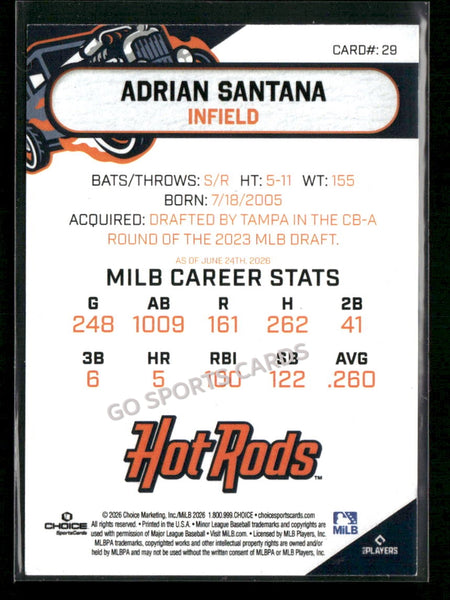2026 Bowling Green Hot Rods Adrian Santana