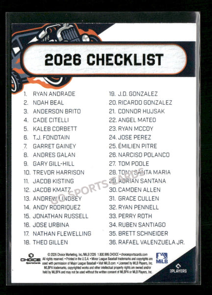 2026 Bowling Green Hot Rods Header Checklist