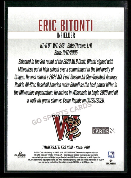 2026 Wisconsin Timber Rattlers SGA Eric Bitonti