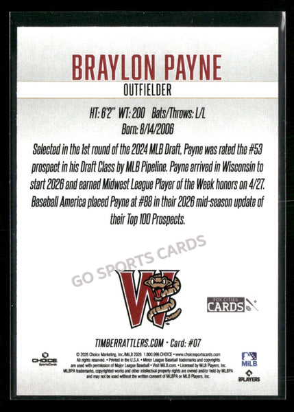 2026 Wisconsin Timber Rattlers SGA Braylon Payne