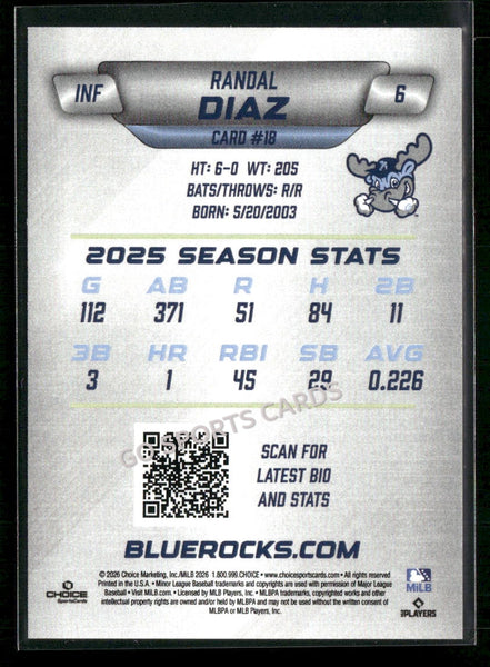 2026 Wilmington Blue Rocks Randal Diaz