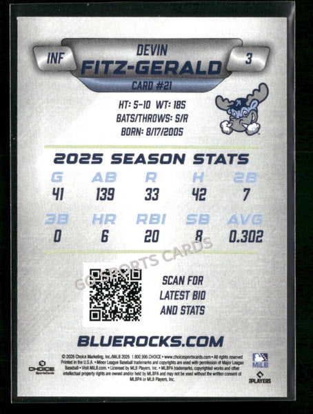 2026 Wilmington Blue Rocks Devin Fitz Gerald