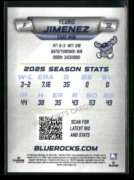 2026 Wilmington Blue Rocks Yeuris Jimenez