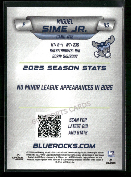 2026 Wilmington Blue Rocks Miguel Sime Jr