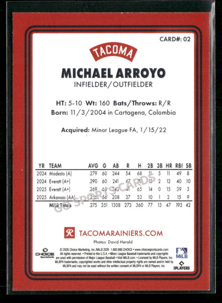2026 Tacoma Rainiers Michael Arroyo